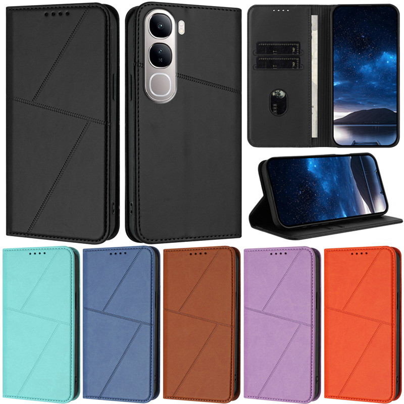 Deluxe สําหรับ Vivo V50 Lite Y39 5G Y29S Y04 Y29 4G V50 Y300 Y19S Y03 4G Y38 V40 Lite 5G Retro กระเป๋าสตางค์ช่องใส่การ์ดผิวหนังแม่เหล็ก Flip Stand ป้องกันปลอก