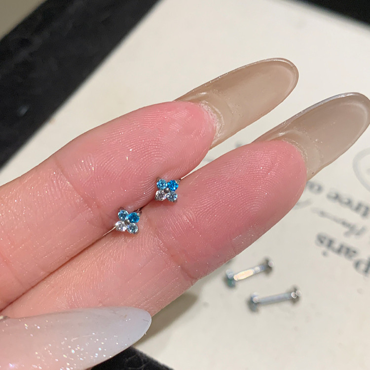 สีฟ้าสีขาว ส925 เงินชุบหูกระดูก สวดมนต์ ต่างหูหูกระดุม เครื่องประดับ - รูปที่ 2