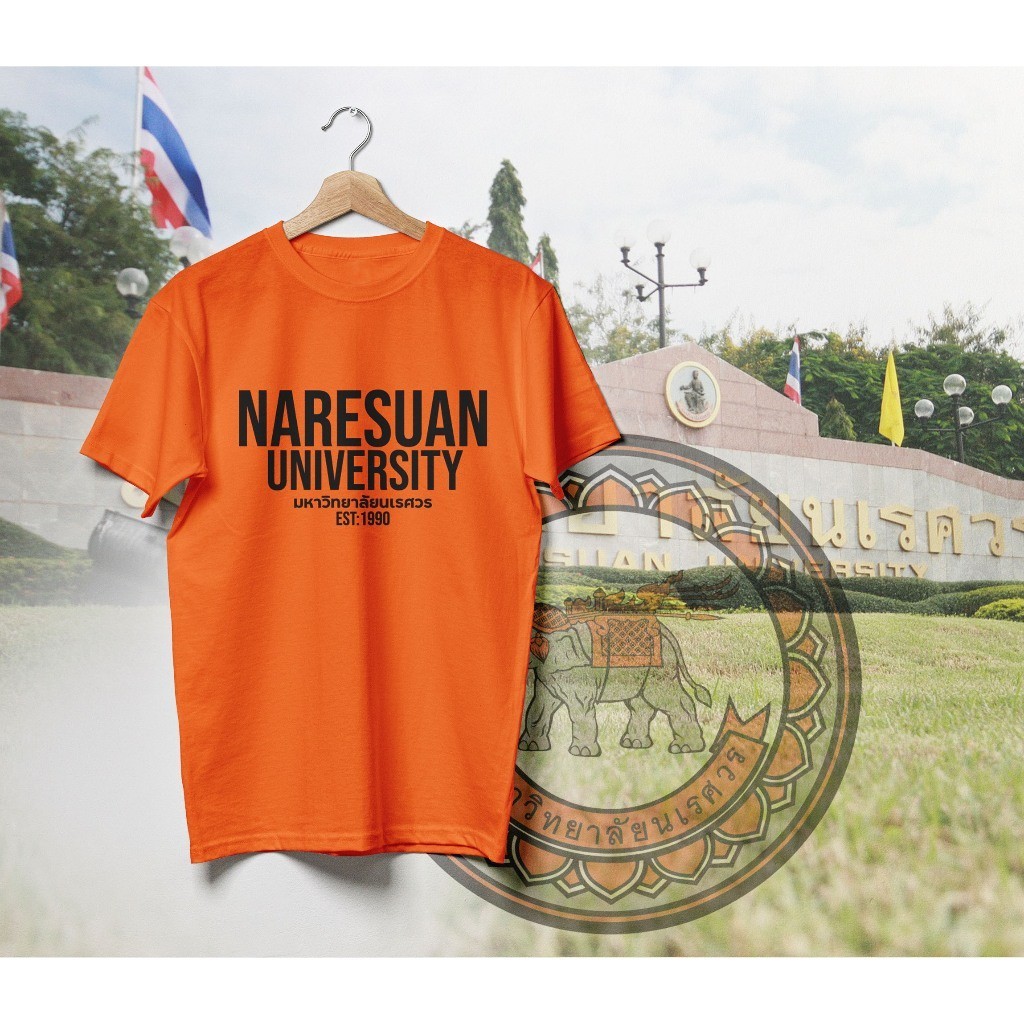 👑👑 [ Cotton] T-shirt เสื้อยืด Naresuan University มหาวิทยาลัยนเรศวร มี 4 สี  สีขาว สีดำ สีเทาควันบุหรี่ สีส้ม ใส่เท่ห์เ