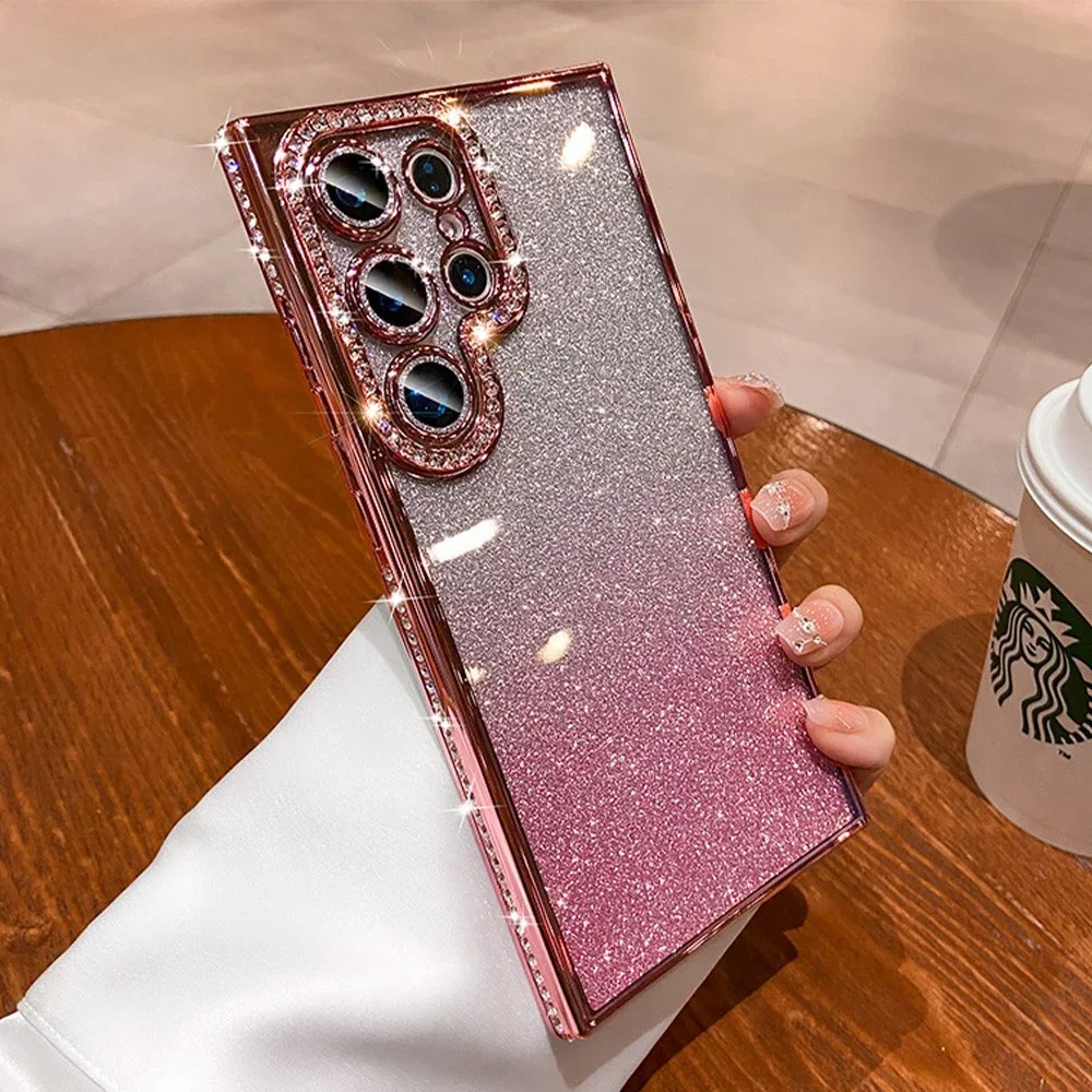 SAMSUNG หรูหราGlitter Blingไล่โทนสีเคสโทรศัพท์สําหรับSamsung S23 S22 S24 Ultra S23 Plus A55 A35 A25 A15 A05SเพชรชุบTPU Cover