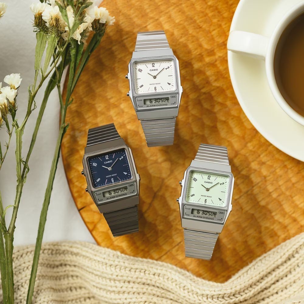 CASIO นาฬิกาข้อมือ รุ่น AQ-800E-7A2DF สายสเตนเลสสตีล สีขาว