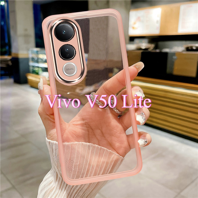 เคสโทรศัพท์สําหรับ Vivo V70 V70Elite V60 V50 V40 Lite e Pro V50Lite V50e 4G 5G 2025 Clear Soft TPU สีชมพูปลอกโปร่งแสง Bling สีขาวกันกระแทก Beatiful ฝาหลัง