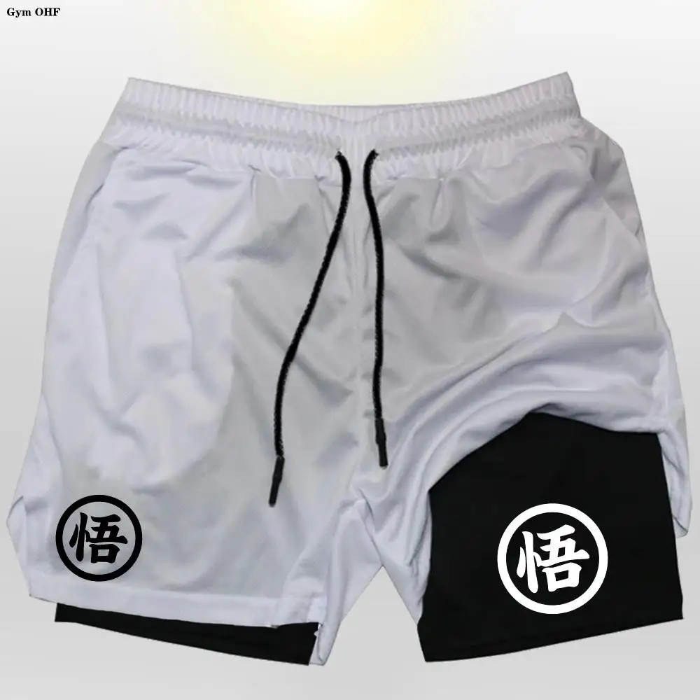 Goku Anime กางเกงว่ายน้ําผู้ชาย Quick Dry 2 In 1 กางเกงขาสั้น Breathable Drawstring พร้อมกระเป๋าสําหรับท่องชายหาดฤดูร้อน Sweatpants
