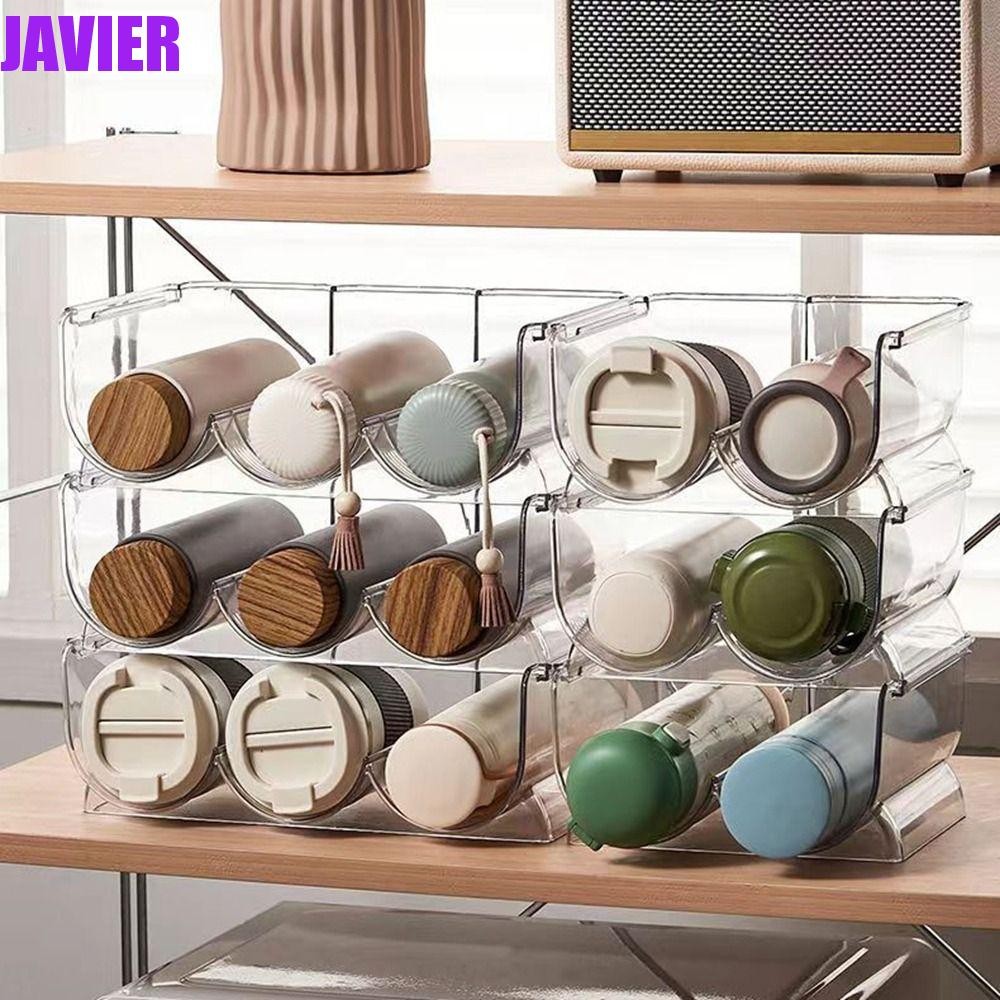 ที่วางแก้ว JAVIER, ที่ใส่ขวดน้ําโปร่งใสป้องกันการล่มสลาย, ที่วางขวดน้ําไวน์อวกาศพลาสติกสร้างสรรค์วางซ้อนกันได้ตู้เย็น