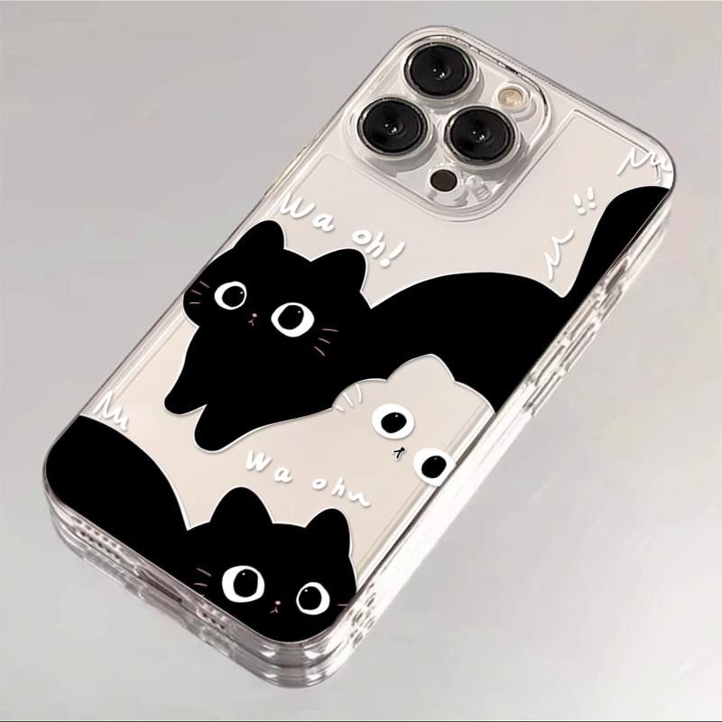 สีดําสีขาวแมวสําหรับiPhone 17Air 16 15 14 13 12 11 Pro Max XR SEกันกระแทกปลอกอ่อน