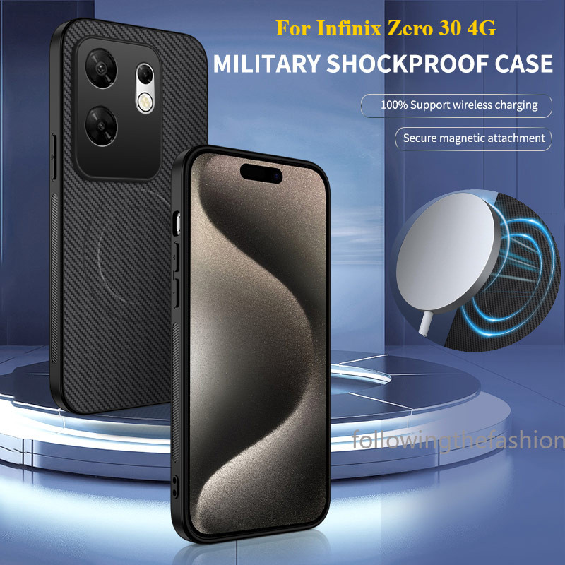รูปแบบคาร์บอนไฟเบอร์ปลอกสําหรับ Infinix zero 30 4G Zero30 zero 30/40 4G 5G 2024 PC Hard Case แม่เหล็กชาร์จไร้สายกรณีธุรกิจเคสโทรศัพท์ฝาหลัง