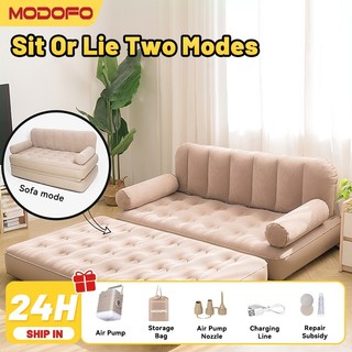 MODOFO Air Bed Folding Inflatable Sofa Bed Outdoor Camping Mattres Flocking Portable Double Single