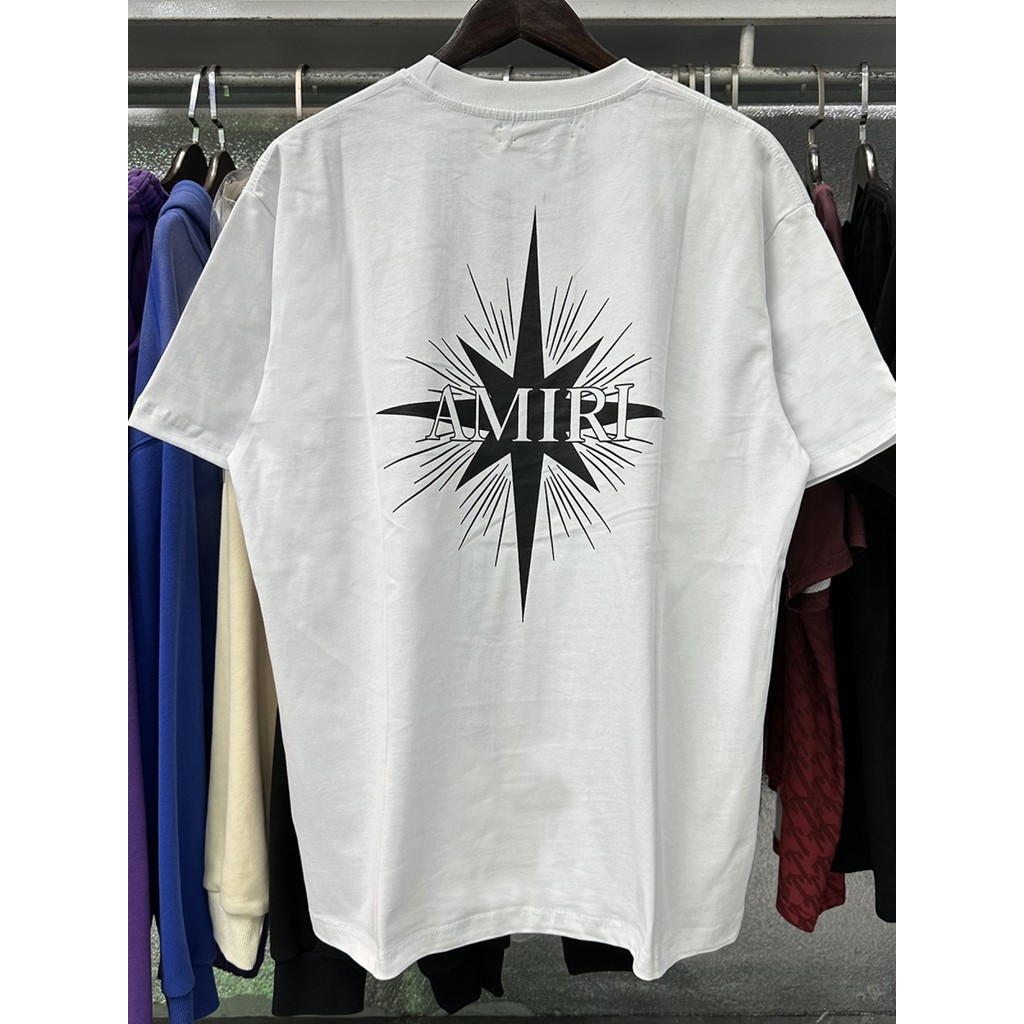 AMIRI พิมพ์ผ้าฝ้ายแท้ลําลองแขนสั้นเสื้อยืดผู้ชายผู้หญิง