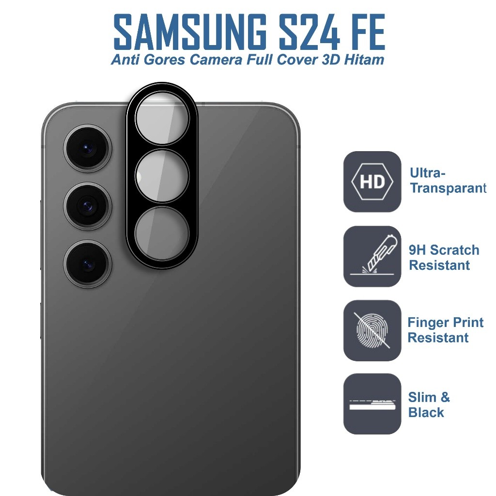กระจกนิรภัย Samsung S24 Fe 5G ฟิล์มกันรอยกล้องป้องกันรอยขีดข่วนคลุมทั้งหมด 3D
