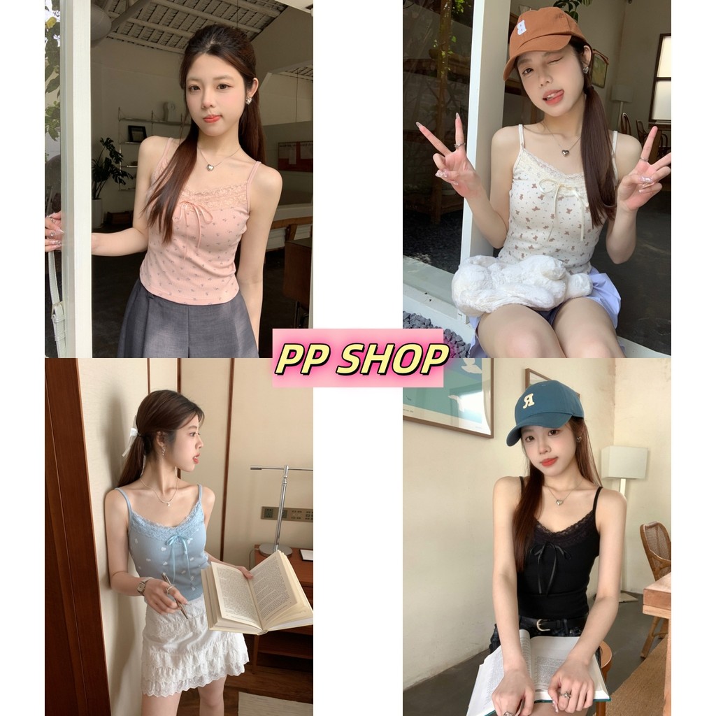 PP SHOP พร้อมส่ง เสื้อสายเดี่ยว มีฟองน้ำ ใส่สบาย เสื้อครอป รูปแบบคาวาอิ ผ้ายืด เข้ารูป ฟรีไซส์ กันโป๊ น่ารักๆ#FYH342