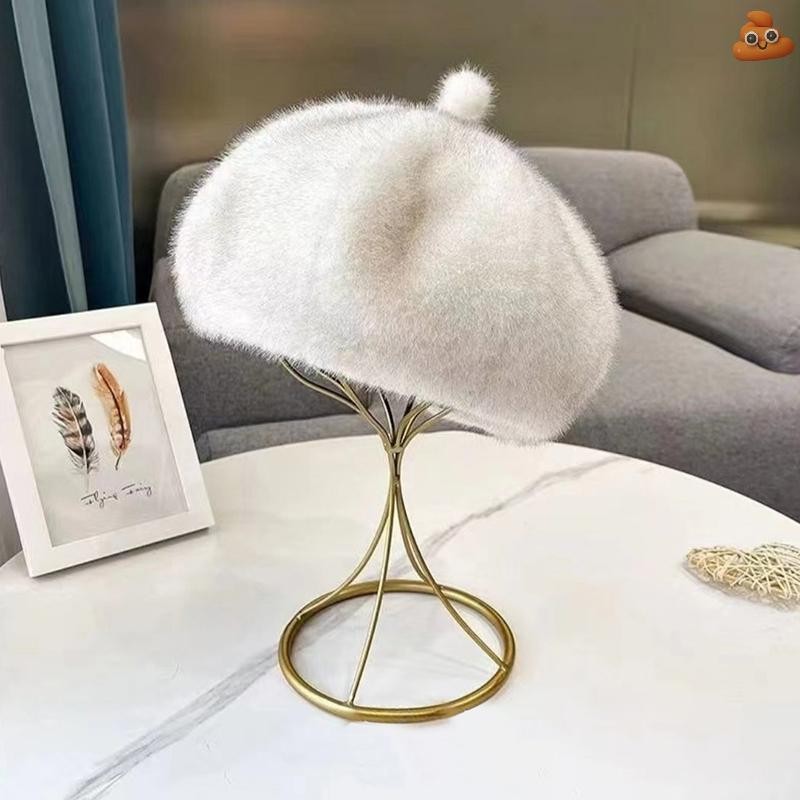 [LO] ฤดูหนาวอุ่น Plush Berets Thicken สไตล์ฝรั่งเศสศิลปินหมวกผู้หญิงสาวหมวก Xmas ของขวัญ TH