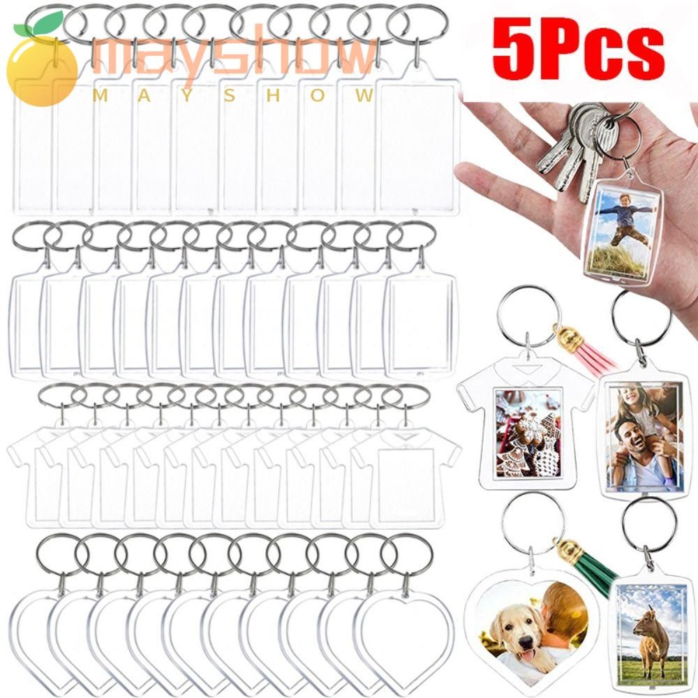 Mayshow 5 ชิ้นพวงกุญแจกรอบรูป,อะคริลิค Snap-In Custom ใส่ Photo Blank พวงกุญแจ,ทนทานโปร่งใสจี้พู่ภาพ