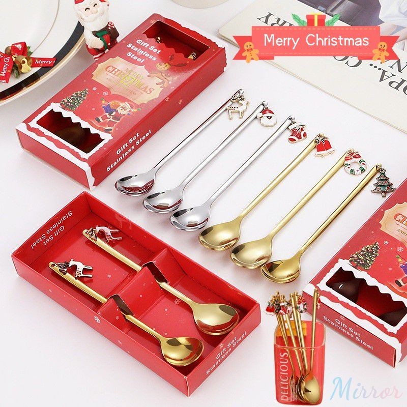 Christmas Gold Spoon Set Star Elk Christmas Tree Decoration Cutlery Set New Year Home Kitchen Desser