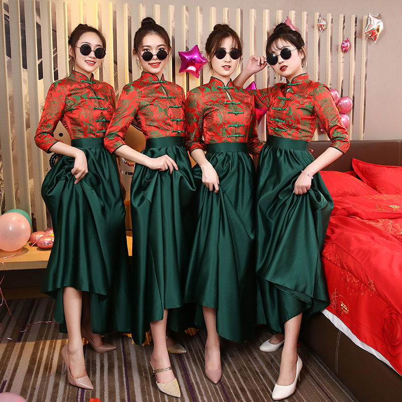 จีนเพื่อนเจ้าสาว Group Stand-Up Collar Slimmer ดู Xiuhe เพื่อนเจ้าสาวชุดยาวชุดราตรี 11.165
