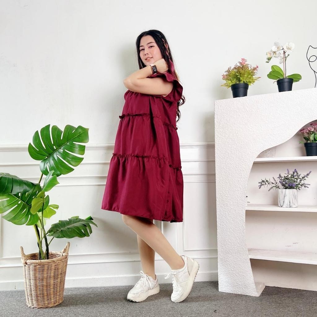 WILLSHA - ZEC MIRA DOLLY RUFFLE Midi Top / Ruffle Midi Dress / Ruffle Midi Dress / Casual Short Slee