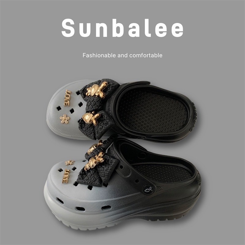 SUN8694-2T รองเท้าหัวโต สีพาสเทลทูโทน แถมตัวติด สูง 8 เซน. รองเท้าแบบสวม สำหรับผู้หญิง วัสดุ EVA พร้อมส่ง