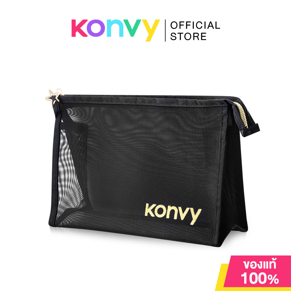 Konvy Mesh Triangle Cosmetic Bag คอนวี่ กระเป๋าเครื่องสำอางแบบตาข่ายโปร่งใส สีดำ.