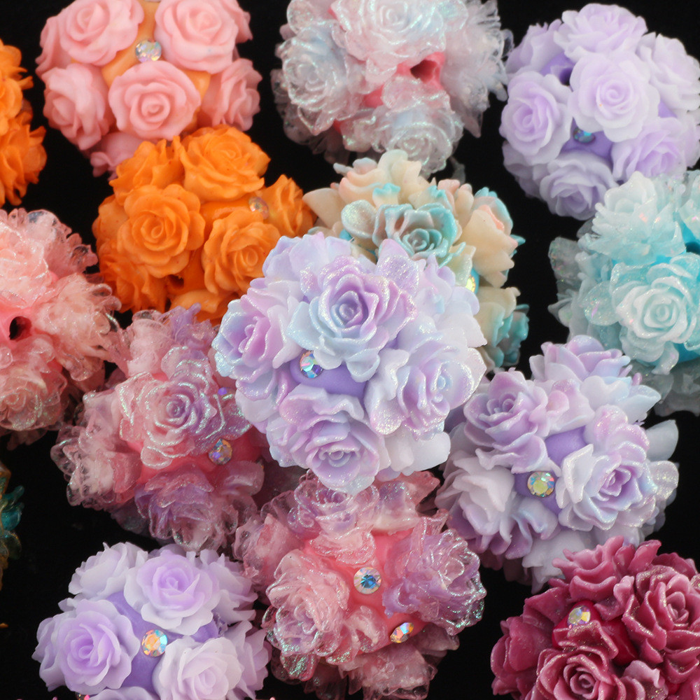 ลูกปัด Rose Flower Ball Pen-wearing Straight Hole DIY Mobile Phone Chain Key Bag Chain Accessories