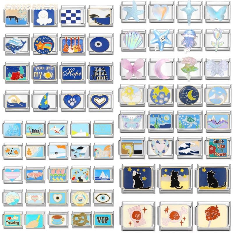 ยอดนิยม Love Unicorn Blue Sea Bling Italian Charm Links Fit 9 มม.สร้อยข้อมือสแตนเลสทําเครื่องประดับ