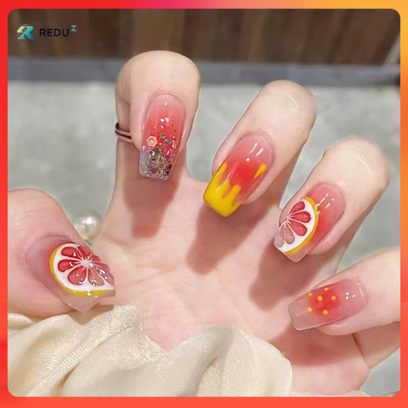 ร้านไทย【TT561】 เล็บปลอมสีเจล24ชิ้น ไม่มีกาว เล็บปลอมทาสีแล้ว