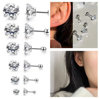 ต่างหูเงินแท้ S925 ประดับเพทาย 3/4 มม. สําหรับผู้หญิง