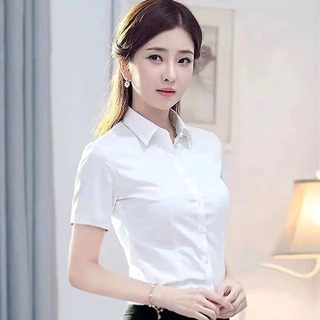 เสื้อเชิ้ตแขนยาวทางการธุรกิจสําหรับทํางานและสํานักงาน,เสื้อเชิ้ตคอปกสีทึบ,เสื้อเชิ้ตแขนสั้นผู้หญิงทรงสลิมฟิต