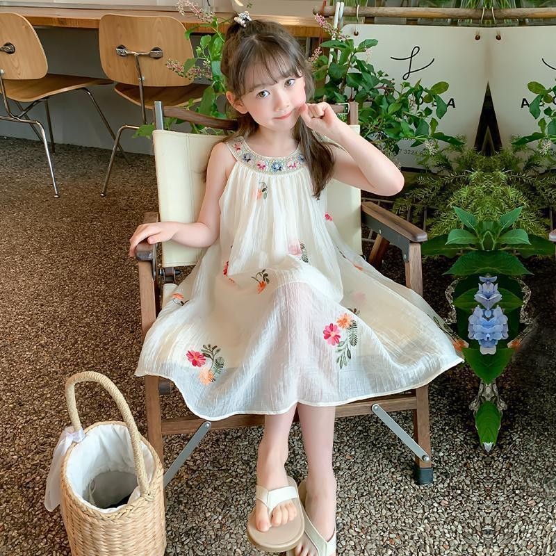 Hania kids ชุดเดรสสไตล์เกาหลีสำหรับเด็กผู้หญิง แฟชั่นคอเชือกแขวนคอและสายรัด -K4124997