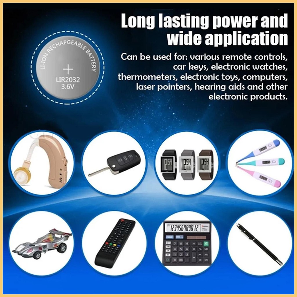 เซลล์ปุ่มสําหรับนาฬิกาข้อมือ 3.6V LIR2032 ชาร์จแบนรอบแบตเตอรี่ 2X เหรียญแบนแบตเตอรี่ไอออนเซลล์สําหรับ naith