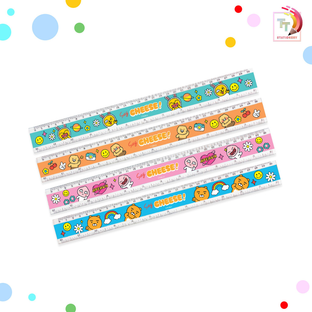 Kakao Friends ไม้บรรทัดพลาสติก ผลิตจากพลาสติก PVC แข็งแรงทนทาน มีขนาด 15ซม. / 16ซม. / 30ซม. (คละสี / ชิ้น)