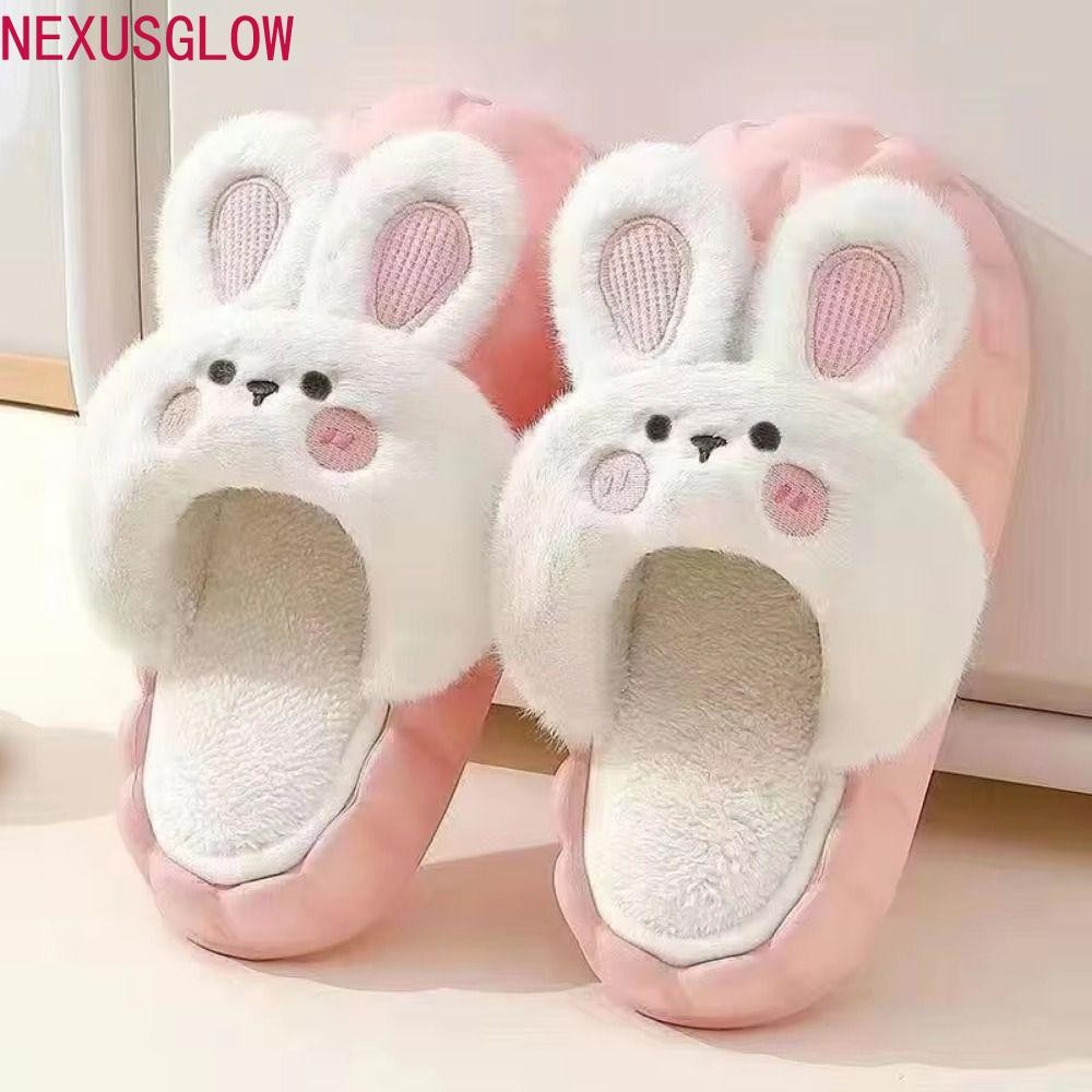 Nexusglow รองเท้าแตะกระต่ายน่ารัก, สไลเดอร์ตุ๊กตาฤดูหนาวน่ารัก Kawaii, รองเท้าแตะผู้หญิงบุขนนุ่มอบอุ่นห้องนอน