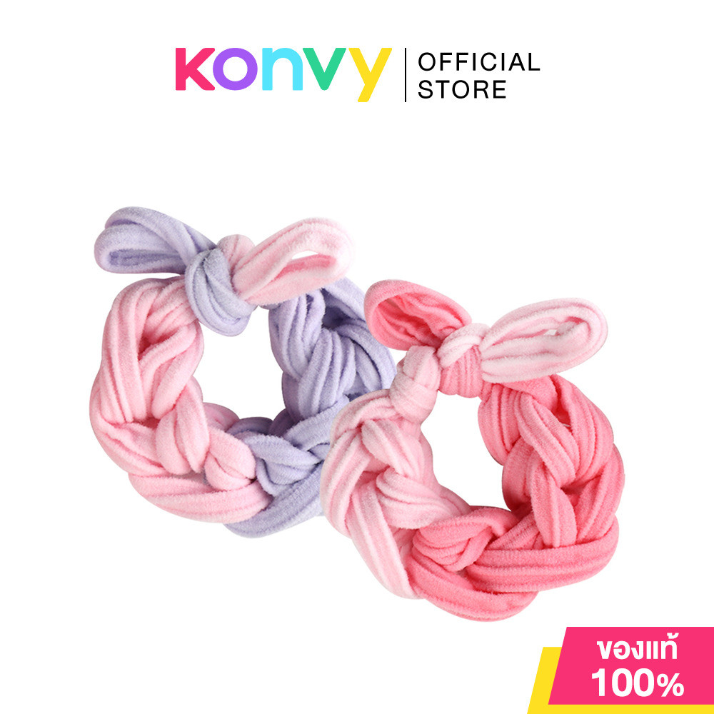 KVY Hair Ties [2pcs] #Pink Color Series เควีวาย ยางรัดผม ดีไซน์ถักสุดน่ารัก 2ชิ้น.