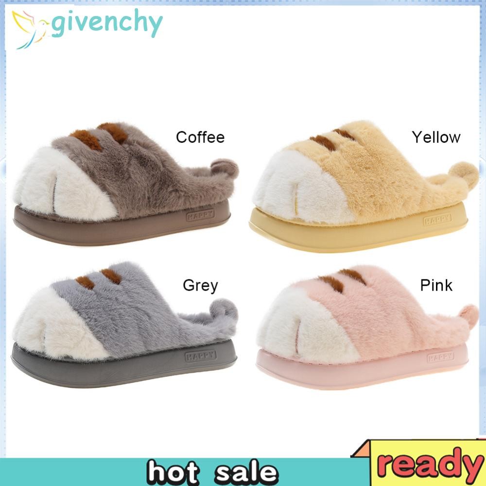 [givenchy1.th] 3d Cat Paw Plush รองเท้าแตะ Furry Paw คู่รองเท้าแตะกันลื่นสําหรับห้องนอนในร่ม - รูปที่ 5