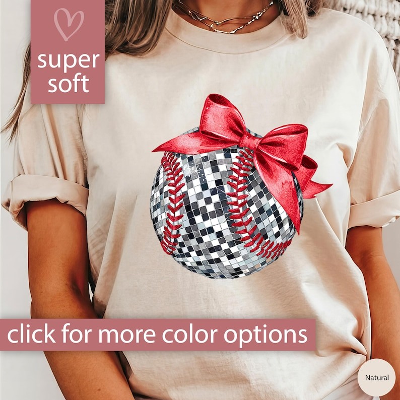 Baseball Shirt, Coquette Baseball Disco Tshirt for Baseball Mom Game Day T Shirt, Cute Pink Bow Base