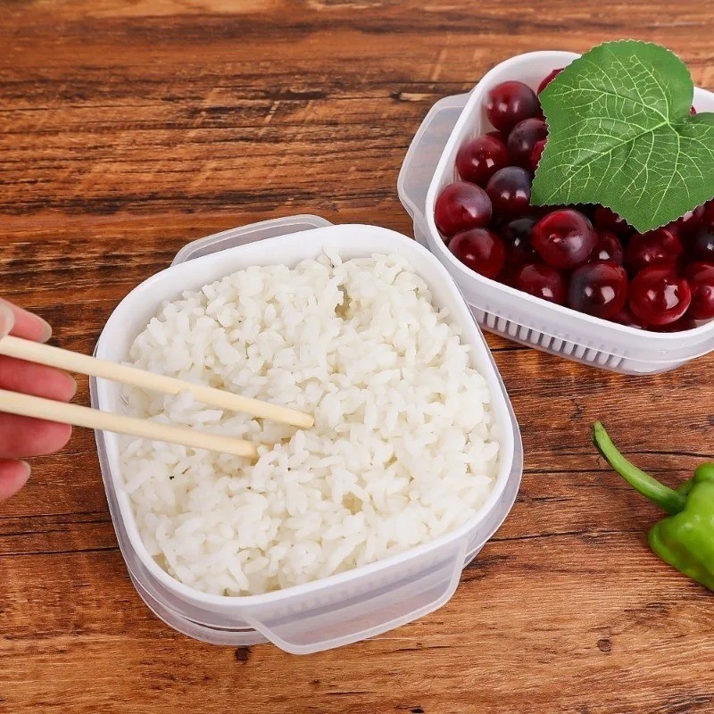 1/3/5 ชิ้น Microwavable Rices Freshing กล่อง - ตู้เย็นภาชนะเก็บผักผลไม้ - ที่เก็บอาหารวางซ้อนกันได้ - รูปที่ 2