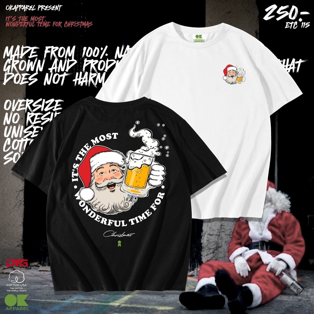 OK Apparel เสื้อยืดคอกลมแขนสั้น ลายซานต้าปาร์ตี้ Oversize Cotton USAคุ้มสุด!