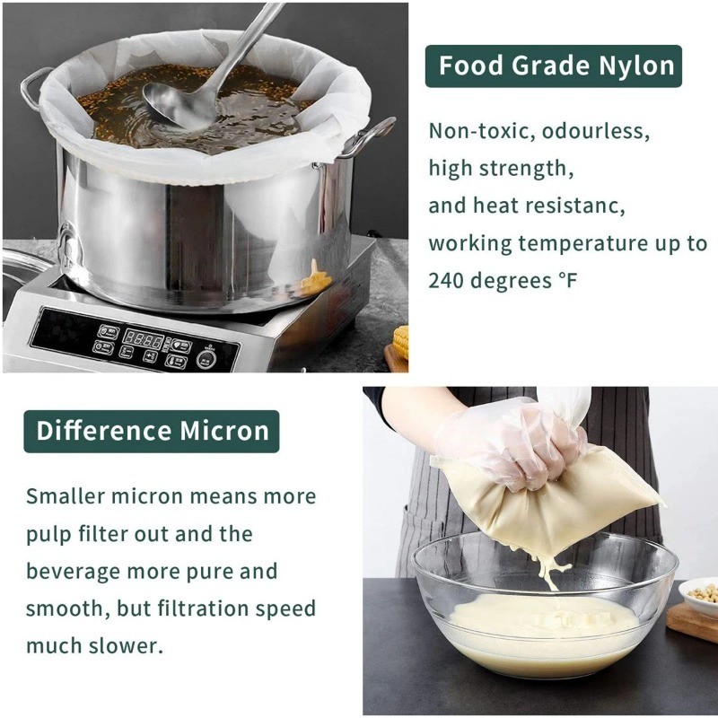 3/5/10 ชิ้นถุงกรองนมถั่วเหลือง / 100 ตาข่ายไนลอนถุงกรอง / ถุงกรองหูรูดในครัว / ตัวกรองอาหารแบบใช้ซ้ําได้ ตาข่ายสุทธิ - รูปที่ 6