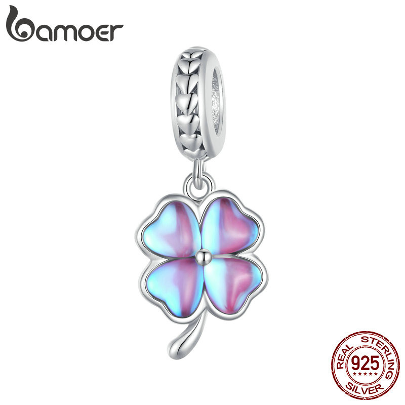 Bamoer 925 Sterling Sliver Charm ลูกปัด Four Leaf Clover Design Simple DIY สําหรับสร้อยข้อมือผู้หญิง BSC899