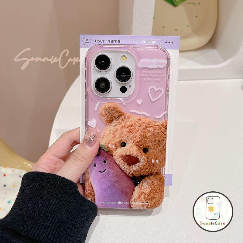 หมี เคสไอโฟน 11 มะเขือยาว สำหรับ IPhone 15 11 14 12 16 13 Pro Max XR X XS 8Plus 7Plus Max 7 8 15 Plus SE เรียบง่าย เคส