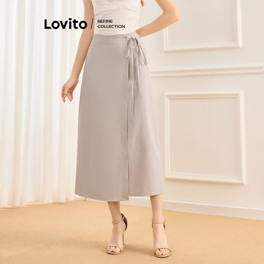 (Lovito Refine) กระโปรงลูกไม้ทรงลำลองสำหรับผู้หญิง L119AD107