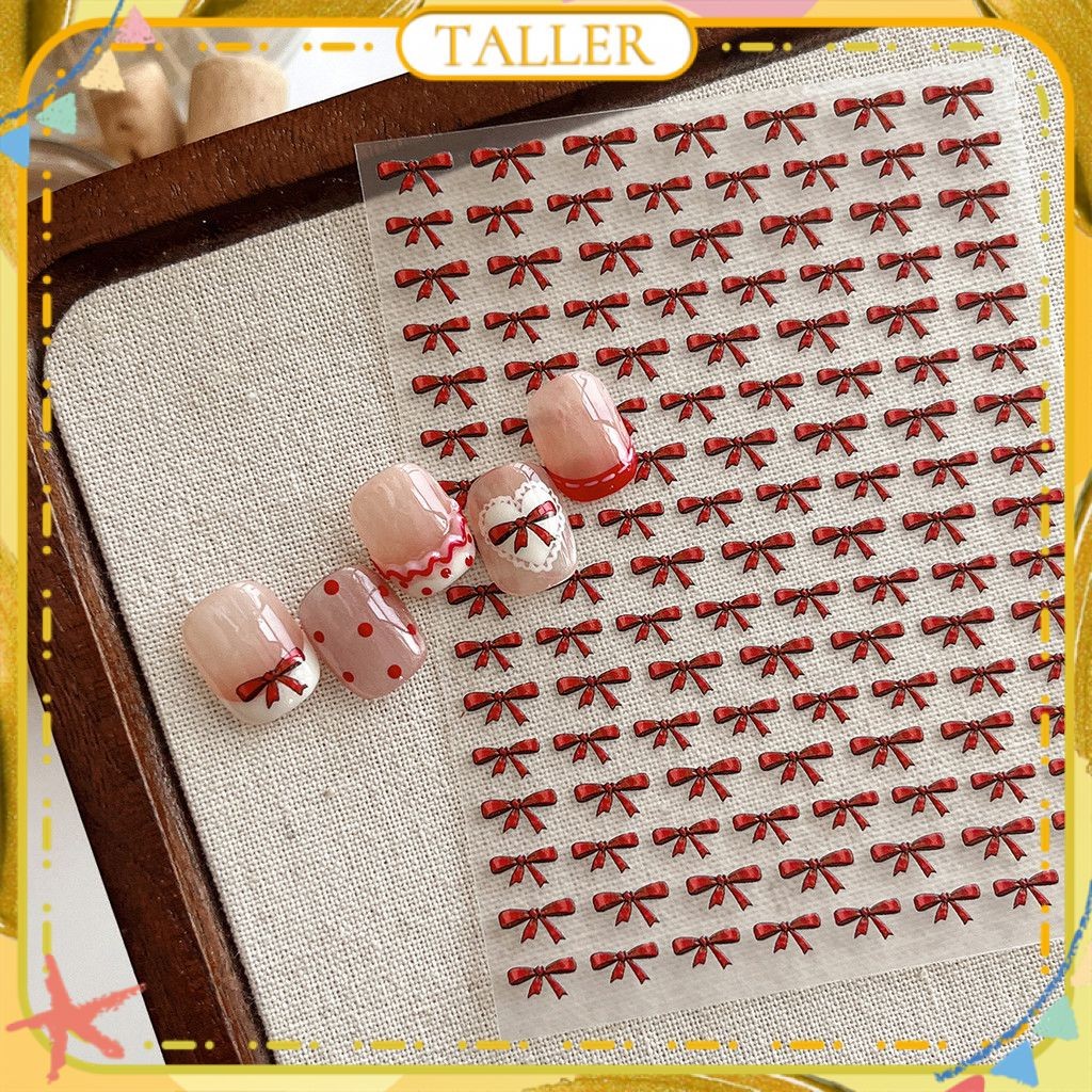 พร้อมส่ง สติกเกอร์ติดเล็บโบว์แดง ปีใหม่ โบว์แดง สติ๊กเกอร์นูนขนาดเล็ก ตกแต่งเล็บนักเรียนหญิง อุปกรณ์ทำเล็บ สำหรับร้านทำเล็บ TALLER