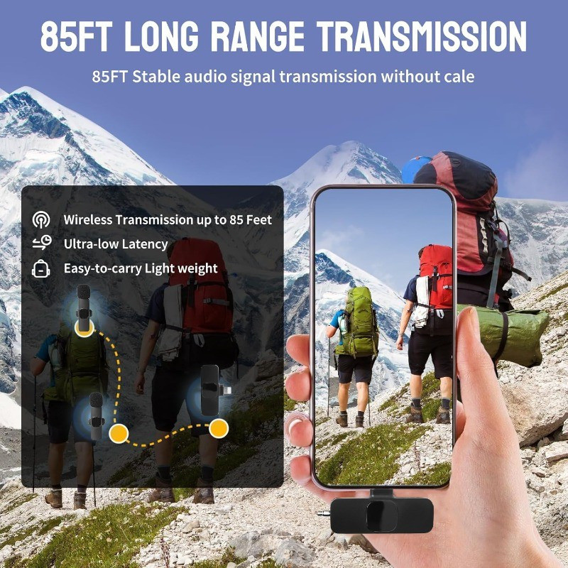3in1 ไมโครโฟนไร้สายแบบหนีบเสื้อเสียงสดบันทึกวิดีโอลดเสียงรบกวน 3.5 มม.Plug & Play Mic สําหรับ IPhone Android - Noise Cancelling แบบพกพา