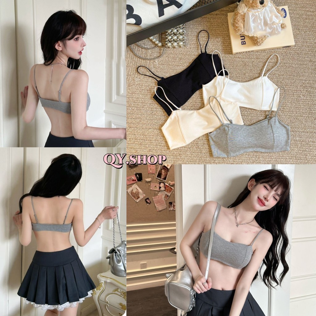 QY.Shop⭐️สินค้าราคาพิเศษ⭐️บราสายเดี่ยว มีฟองน้ำ ครอปสั้น ทรงรัดตัว น่ารักมาก “FY6155-L”