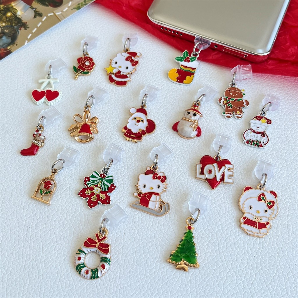 ปลั๊กฝุ่นคริสต์มาสเหมาะสําหรับ Iphone AIRPODS, สําหรับ Android MICRO IOS Type-C ชาร์จพอร์ตปลั๊กฝุ่น