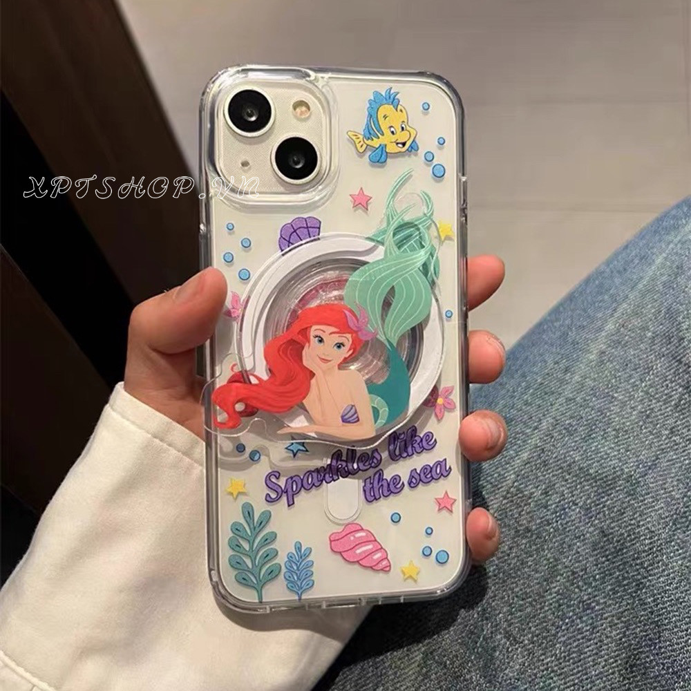 Magnetic Mermaid Bracket เคสโทรศัพท์สําหรับ iPhone 17 Pro Max 17 Air 16 Plus 15 14 13 12 11ProMax ครอบคลุมเต็มรูปแบบกันกระแทกป้องกันอะคริลิคปลอก