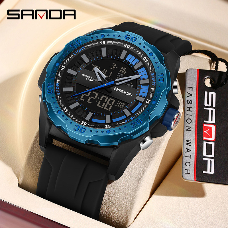 Sanda สีบล็อก Dial Gear Design Multi functional กลางแจ้งกันน้ํานาฬิกาผู้ชาย SD3373-3 ราคา ถูกที่สุด ดีลบีเคเค แกลเลอรีภาพที่ 2