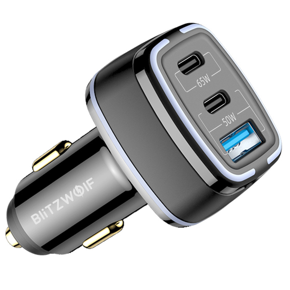 Blitzwolf® Bw-bc4 115W 3-Port USB PD Car Charger Adapter 2 USB-C+USB-A PD QC FCP AFC SCP Fast Chargi