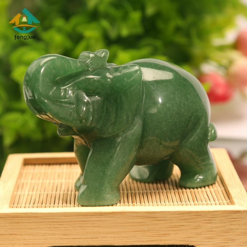 Fengjue รูปปั้นช้าง Figurine คริสตัลธรรมชาติ Amethyst Rose Quartz jasper สัตว์ Sto TH