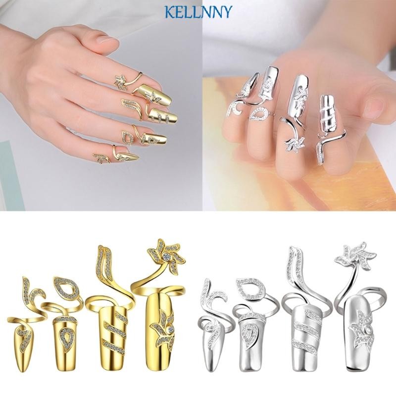 Kellnny 4 ชิ้น Open End Knuckles แหวนผู้หญิงเล็บแหวนเล็บมืออุปกรณ์เสริมป้องกัน