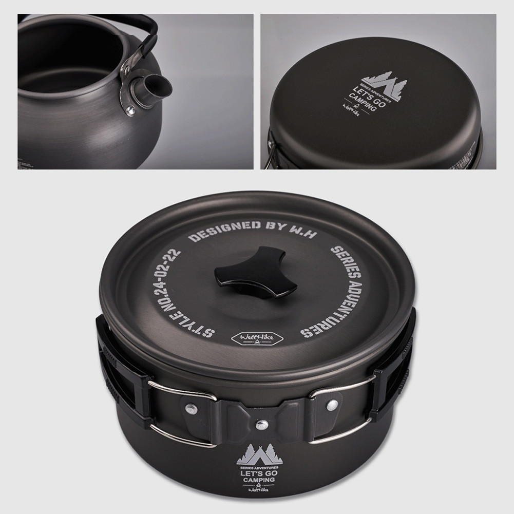 WELLHIKE ชุดเครื่องครัวพกพา 4 ชิ้น พร้อมกาต้มน้ำ หม้อ กระทะ และชุดเครื่องครัวอลูมิเนียมน้ำหนักเบาสำหรับเดินป่า แคมป์ปิ้ง ปิคนิค - รูปที่ 6
