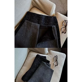 เอวสูง a-Line Sequined กางเกงขาสั้นขากว้างผู้หญิงฤดูใบไม้ร่วงฤดูหนาวสไตล์ใหม่สวมใส่ด้านนอกรองเท้าตรง